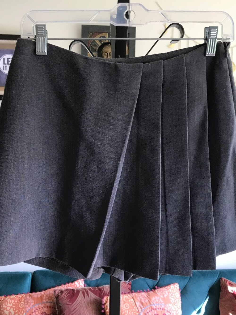 RE:NAMED size M Charcoal Gray Asymmetric Pleated Mini Skirt Skort NWT